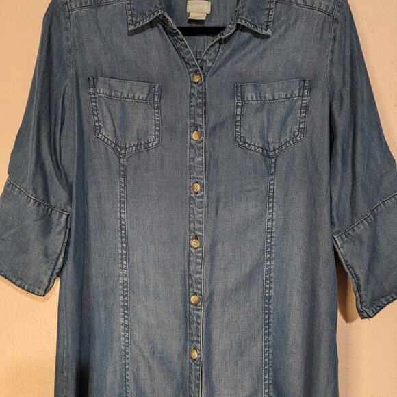 Chico's Shirt Dress Size 0P Petite Long Maxi Button-Front Jean Blue Size 4 - Picture 4 of 11